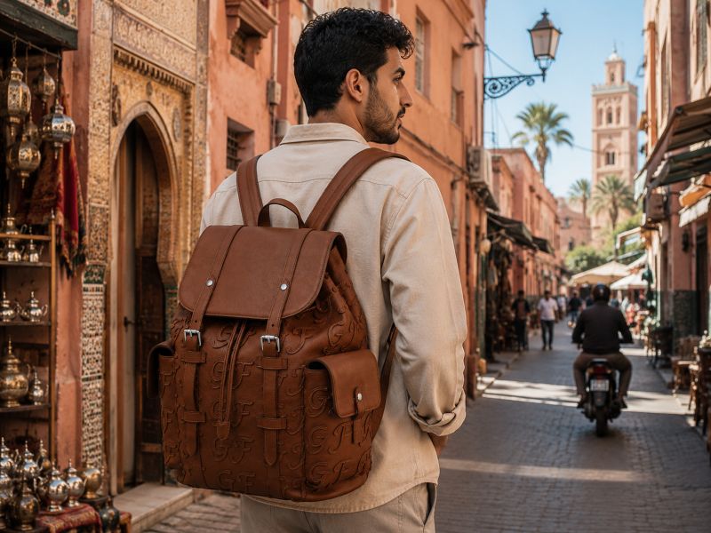 a-Morocco-man-carrying-a-brown-backpack-walking-on-the-street