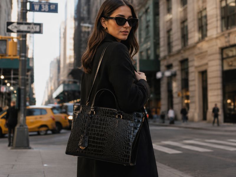 a-black-crocodile-leather-handbag-carried-by-a-woman