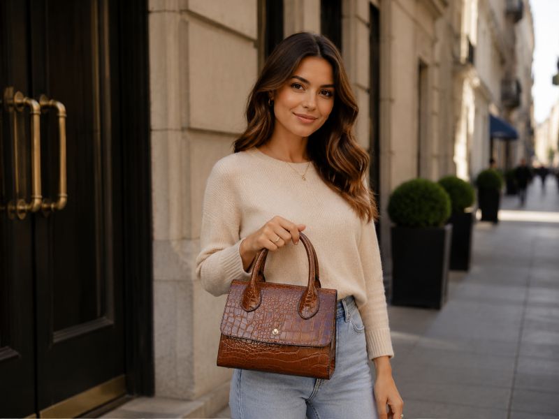 a-brown-crocodile-bag-carried-by-a-woman