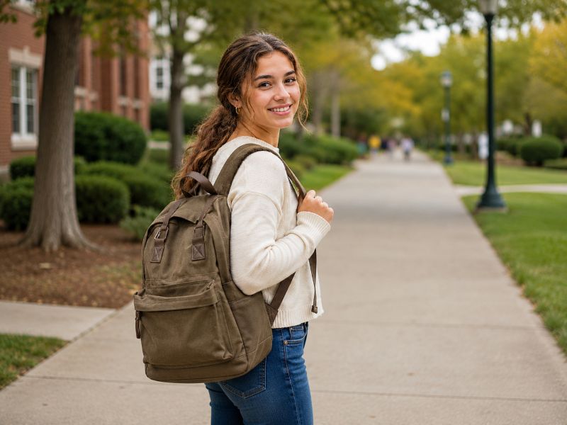 a-female-student-carrying-a-khaki-backpack-in-the-campus