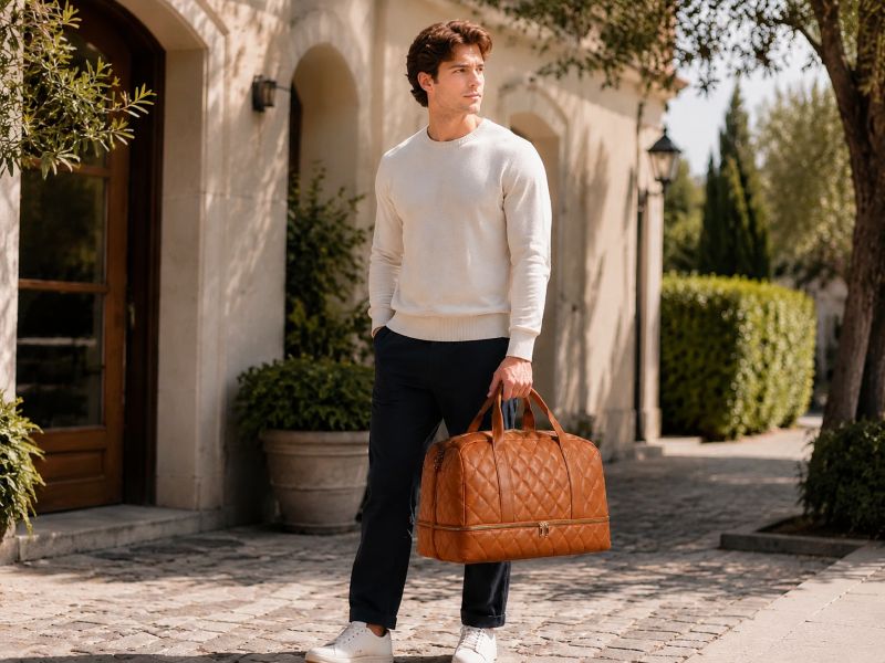 a-man-carrying-a-orange-quilted-bag