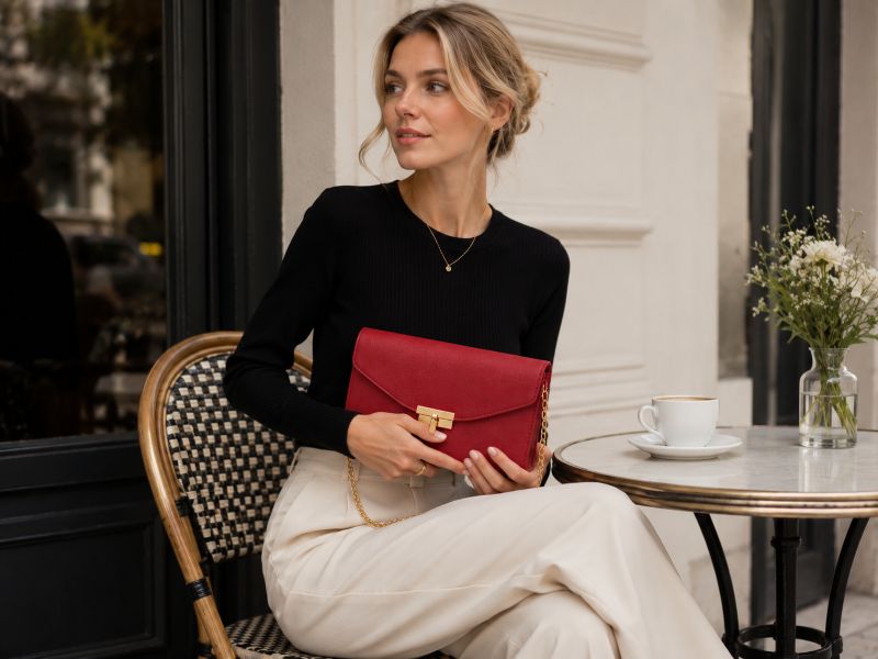 a-woman-with-red-clutch-bag-sitting-on-a-chair