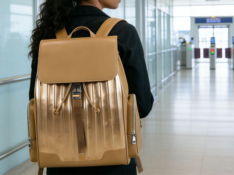 gold-textured-backpack-for-essential-items-and-airline-travel