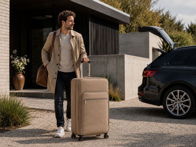 beige-soft-luggage-man-walking-toward-car
