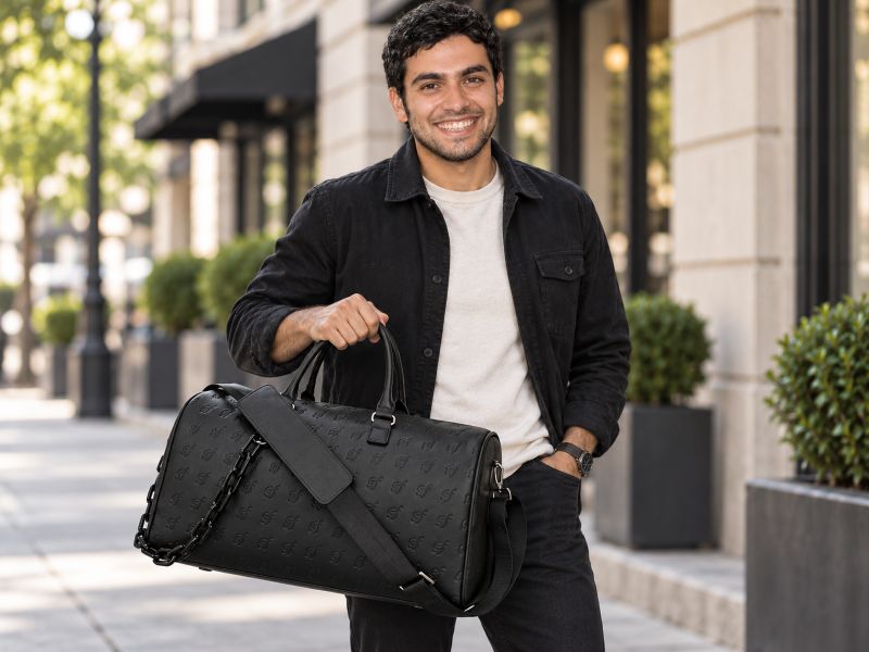black-embossed-logo-duffel-bag-with-detachable-strap