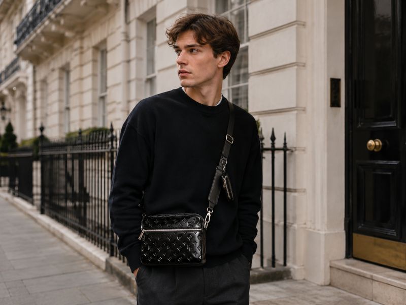 black-embossed-patent-crossbody-bag-for-men