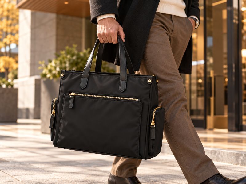 black-nylon-mens-commuter-tote-bag-with-leather-handles