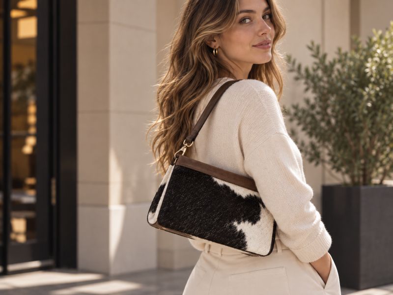 black-white-cowhide-hair-on-brown-leather-shoulder-bag-carried-by-a-woman