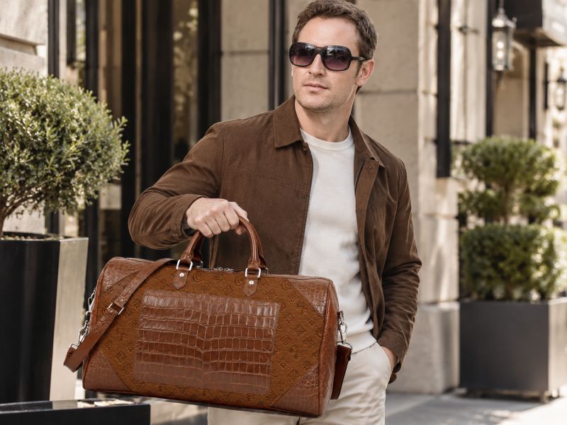 brown-monogram-and-croc-embossed-duffel-bag-for-travel