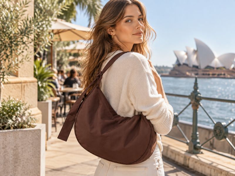 brown-nylon-crescent-hobo-bag-model-shot