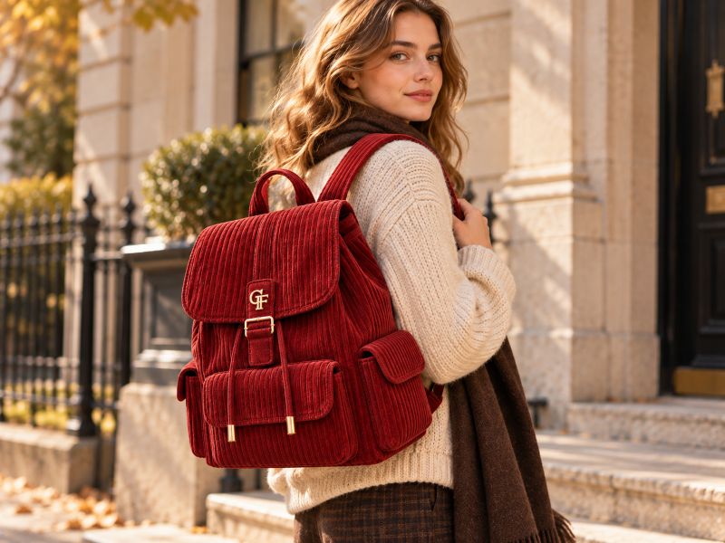 burgundy‑corduroy‑drawstring‑backpack‑woman‑model‑autumn‑city‑street‑outfit