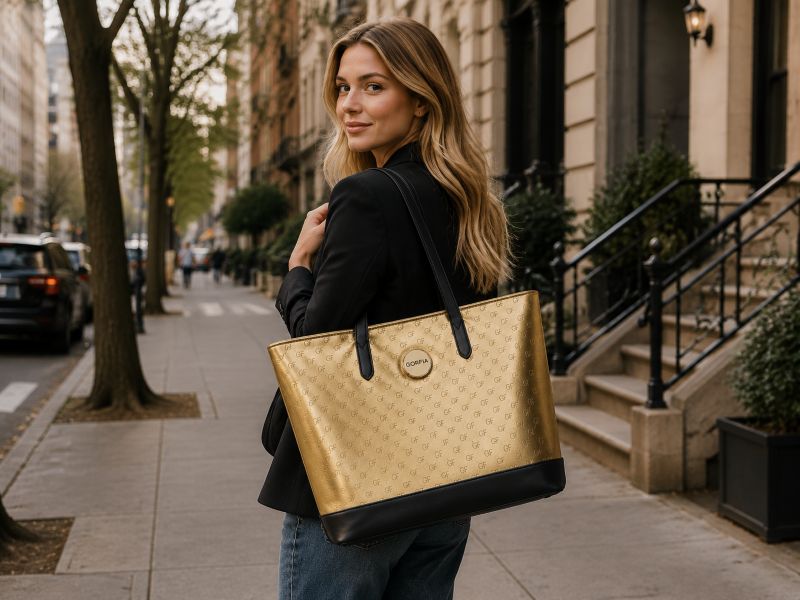 golden-and-black-metallic-tote-carried-by-a-woman