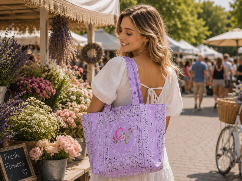 purple-bandna-tote-bag-with-GF-logo-carried-by-a-woman