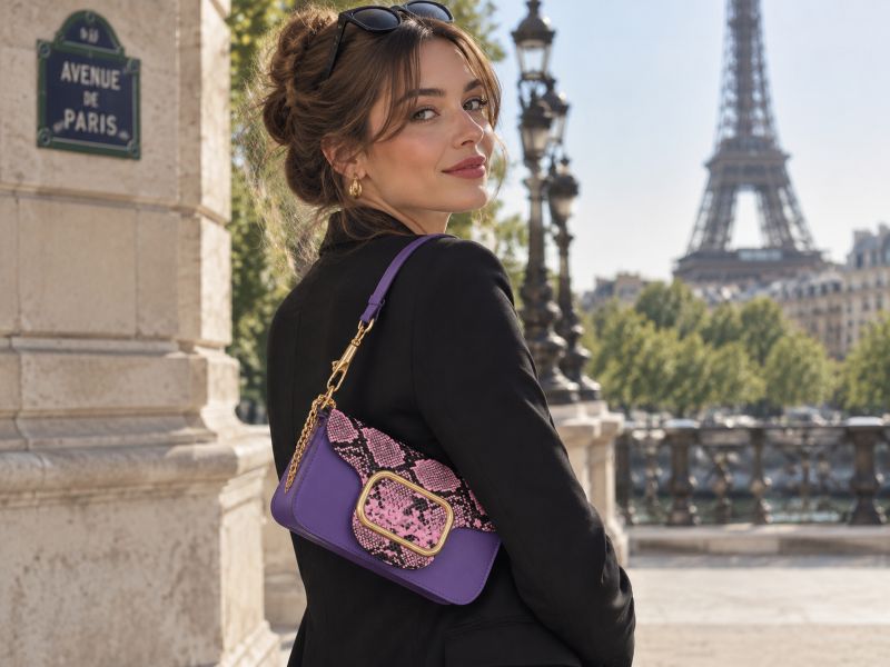 purple-snakeskin-shoulder-bag-with-gold-buckle