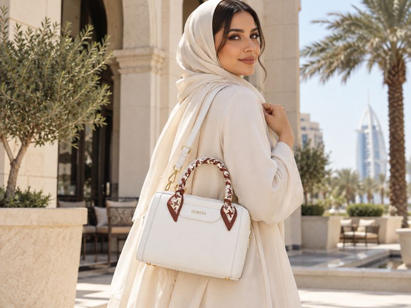 white-boston-handbag-with-silk-scarf-worn-by-arab-woman-outdoors