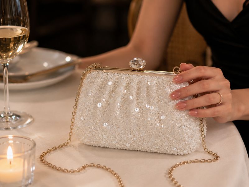 white-pearl-sequin-bag-on-the-table