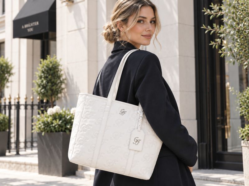 white‑embossed‑monogram‑tote‑bag‑carried‑by‑woman‑in‑black‑blazer