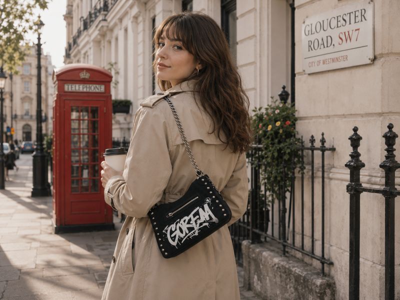 woman-carrying-black-graffiti-chain-bag
