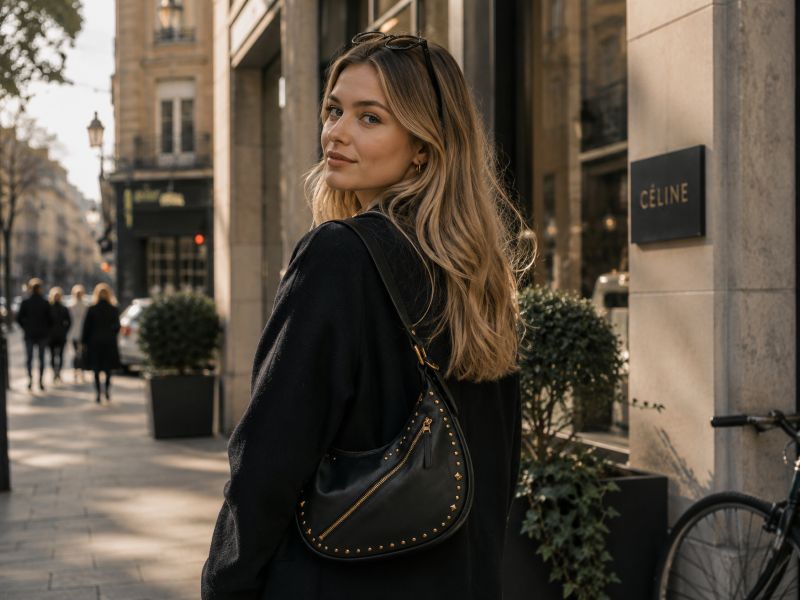woman-carrying-black-studded-hobo-bag