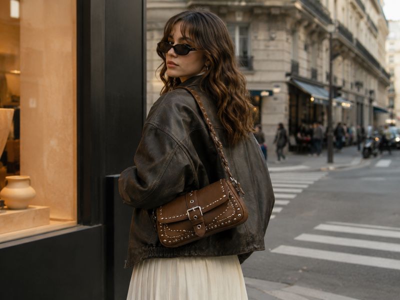 woman-carrying-brown-studded-bag