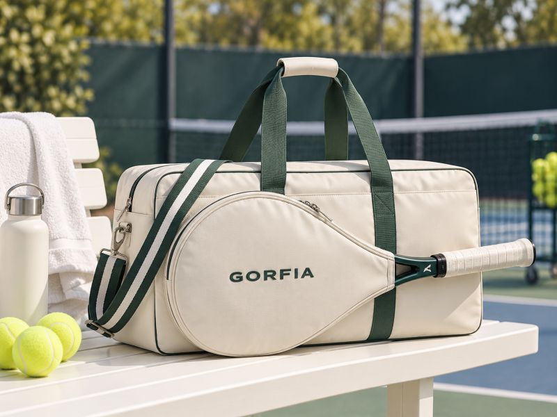 woman's-cream-gorfia-tennis-duffle-bag-on-court-bench