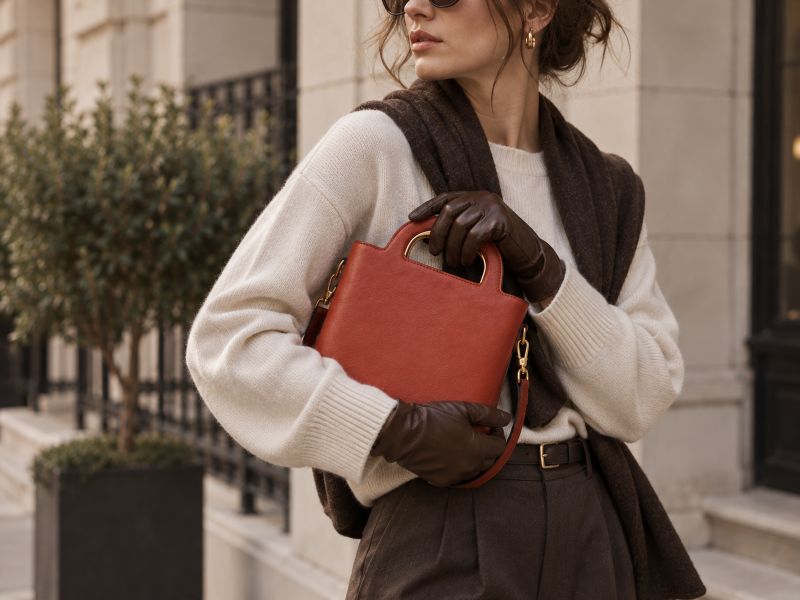 woman‑holding‑terracotta‑leather‑minimalist‑handbag‑gold‑ring‑handle