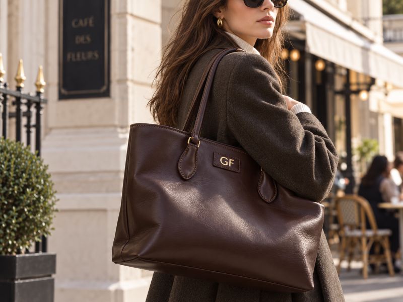 woman‑with‑dark‑brown‑soft‑leather‑shoulder‑tote‑bag
