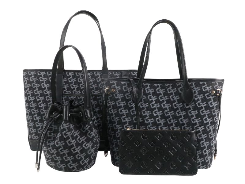 Monogram-Jacquard-Tote-Bag-Set-with-Bucket-Bag-and-Pouch