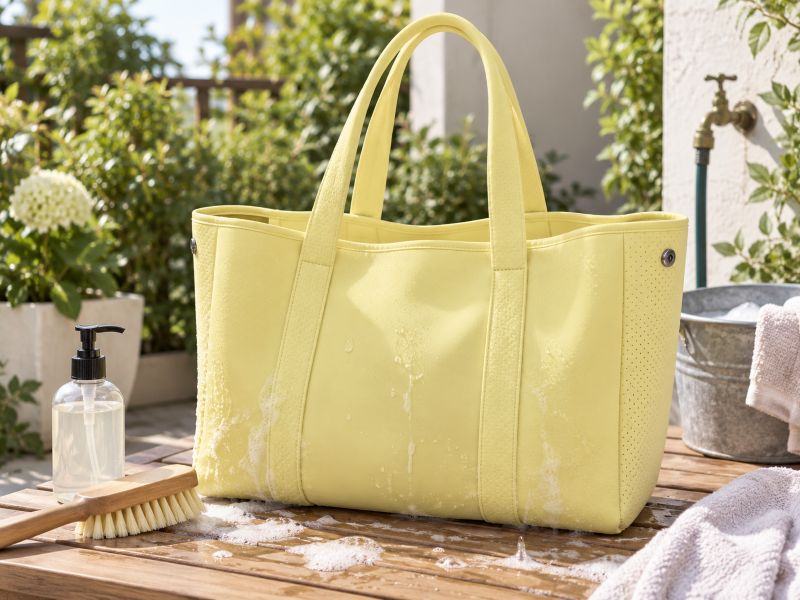 yellow‑neoprene‑tote‑with‑soap‑and‑soft‑brush