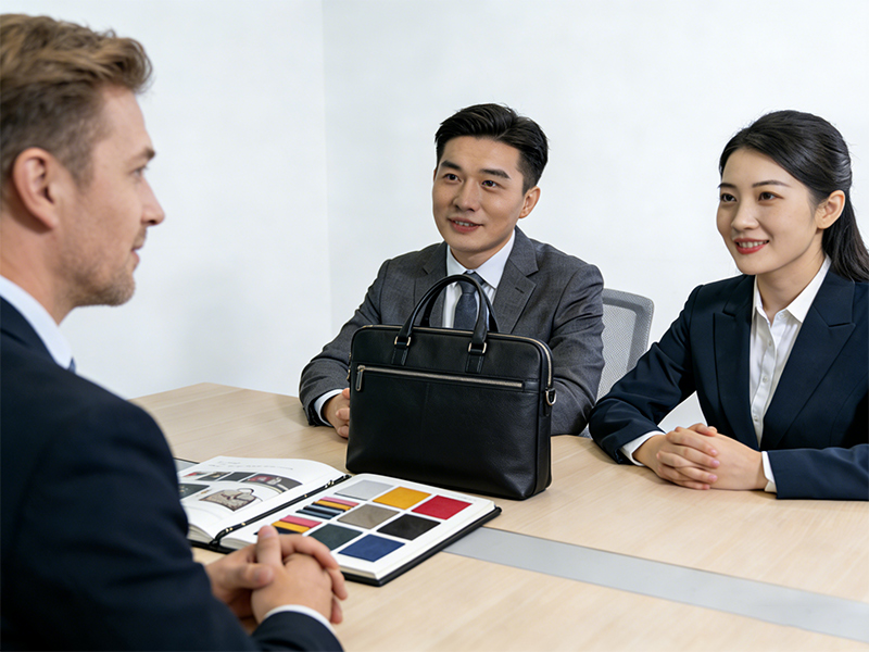 business-team-discussing-soft-sided-luggage-bags-for-travel-during-meeting